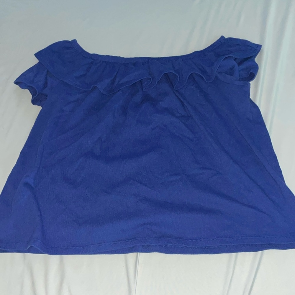 BLUE OFF THE SHOULDER SHIRT